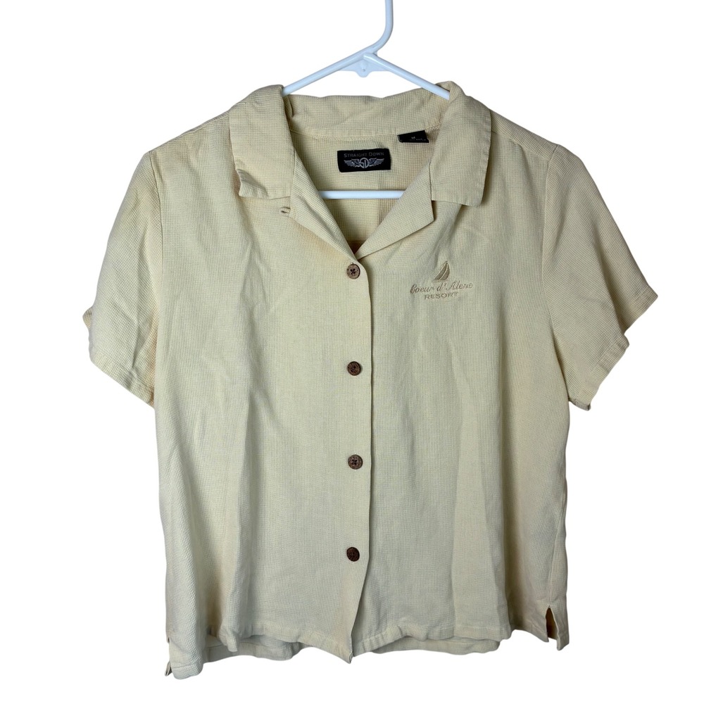 Straight Down Silk Coeur d'Alene Resort Embroidered Shirt Yellow Womens Medium